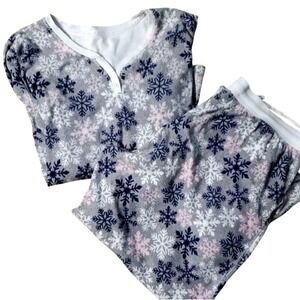 Nautica‎ Blue White Pink Snowflake Patterned Waffle Weave Pajama Set XXL